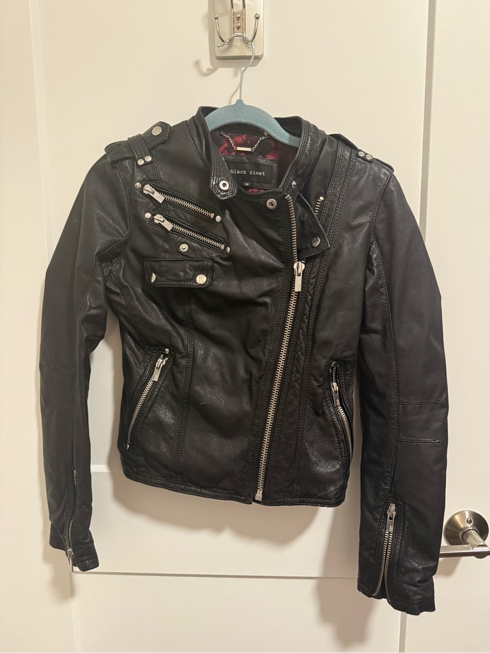 Black Rivet Black Genuine Leather Jacket